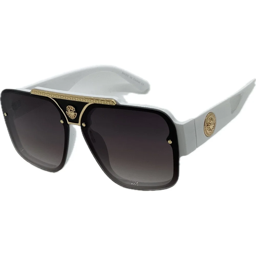 Aviator Sunglasses White Frame‎ Black Lens Gold Accent Designer Style Shades Hot
